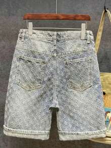 Men's Vintage Loose Crochet Washed Denim Shorts - Light Wash - View 6
