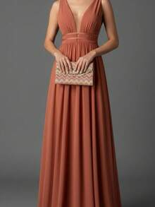 Bridesmaid Dress For Graduation, Party, Mother Of The Bride/Groom, Sashes, Defined Waist, No Glitter, JM Mint, Lilac, Lavender, Marsala, Terracotta. - 紅陶 - 查看 2