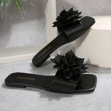 Women's Flat Square Toe Non-Slip Beach Slippers - Black - View 6