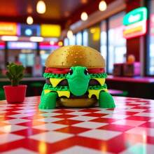 1个3D打印玩具，创意汉堡乌龟，可拆卸身体，关节可活动，桌面摆件，攀爬宠物玩具，万圣节，圣诞节，生日礼物。 - 彩色 - 查看 7