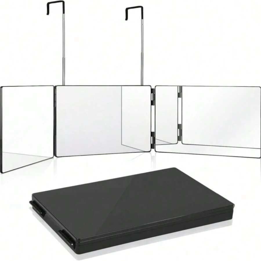 3 Way Mirror For Self Hair Cutting 360° Barber Trifold Mirror Makeup Mirror - Black - View 1