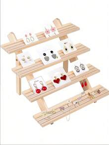 1pc Jewelry Display Rack, Multi-Tier Wooden Desktop Storage Organizer, Versatile Plant Flower Shelf, Wooden Step Shelf, Jewelry Display Stand, Trinket Holder - Beige - View 7