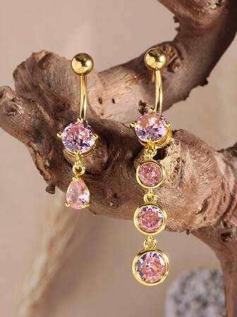 2pcs Dangle Belly Button Rings Golden Belly Button Piercing Set Stainless Steel Navel Piercing Jewelry Pinker Navel Belly Rings For Women Daily Sexy Wear Party Gift For Friend