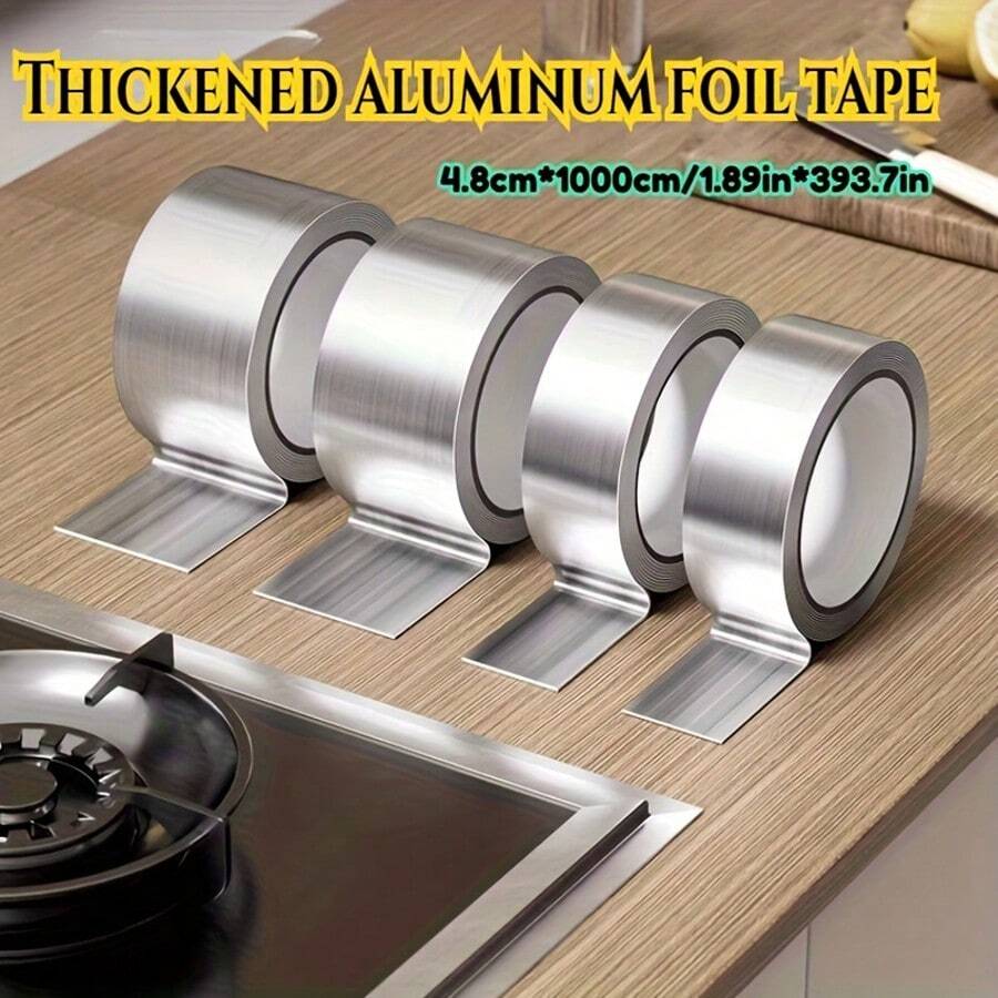 1卷铝箔防水、耐油、耐热厨房炉灶缝隙密封胶带，超强防水胶带 - 多用途银灰色密封胶，适用于墙壁、塑料、玻璃、木材和金属 - 适用于厨房、浴室淋浴间和浴室边缘，适用于室内和室外修补 - 彩色 - 查看 1