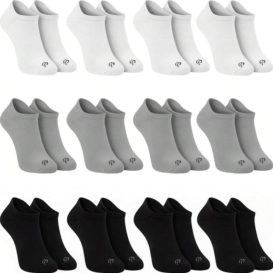 Kit 12 Pares Meias Sapatilha Soquete Invisível Rafa Parize Masculina Confortável Unissex Original - 4 Pretas 4 Brancas 4 Cinzas - Visão 1