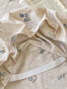 3pcs Linen Ruffle Bed Skirt Set (1pc Bed Skirt + 2pcs Pillowcases), Vintage Blue Rose Floral Print Bedding Set, Suitable For Double/Single Bed, All Season