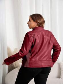 Áo khoác nữ cỡ lớn Giolshon thời trang thường ngày, phù hợp cho việc đi lại và chụp ảnh đường phố, áo khoác giả da cho mùa thu/đông và mùa xuân. - Đỏ - Xem 2