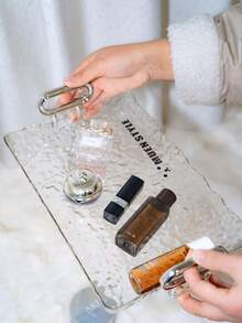 1 pieza Bandeja de almacenamiento de cosméticos de acrílico, duradera y fácil de limpiar, diseño individual de ondas de agua, adecuada para almacenar cosméticos, artículos de tocador, cajas de toallas, apta para usar en dormitorios, salas de estar, baños, bolsas de maquillaje, esenciales de viaje - transparente - Ver 5