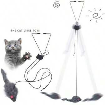 Juguetes para gatos que se entretienen solos, columpio colgante en la puerta, varita de juego con ratón de peluche simulado y campana, juguetes para gatos y gatitos