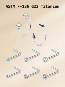 2-8pcs Nose Rings Studs Titanium Alloy Nose Studs, G23 Septum Piercing Nose Ring For Women Men, L Shaped Nose Studs 18G/20G Nose Piercing Jewelry, Septum Rings 2mm 2.5mm 3mm CZ Nose Ring Hoop Piercing Body Jewelry