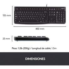 K120 Teclado con Cable para Windows, Plug-and-Play USB, Tamaño Normal, Resistente a Las Salpicaduras, Barra Espaciadora Curvada, Compatible con PC, Laptop - Negro - Teclado Computadora - Ver 3