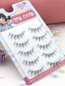 5 Pairs Natural Looking Thin Stem Black Single Layer False Eyelashes, Realistic Lashes Suitable For Beginners, Daily Wear, Dates - Spiky Manga Lashes - View 6