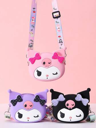  1 PC Sanrio Kuromi/My Melody 3D Silicone Crossbody Bag For S - Cute Cartoon PU Mini Purse With Detachable Strap, Purple & Pink Character Design, Portable Compact Wallet For Everyday Use
