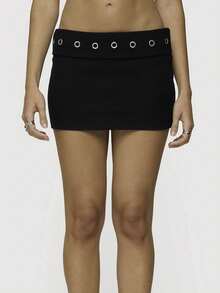 Women Y2k Low Rise Bodycon Mini Skirts Summer Going Out Skirt - Black - View 2