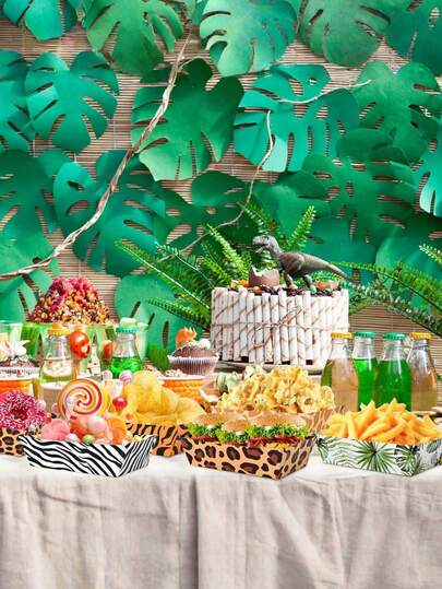 6/12个装动物主题派对纸质餐盘，丛林一次性零食盘，动物园主题印花纸盘，适用于薯条、薯片、汉堡、热狗、墨西哥卷饼、烧烤等，适合野生动物丛林主题派对装饰