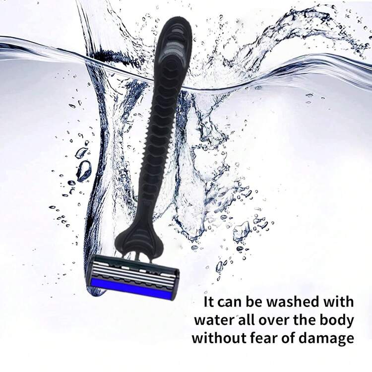 男士三层安全剃须刀套装，不锈钢刀片和塑料手柄，可水洗，一次性旅行便携安全剃须刀 - 彩色 - 查看 3