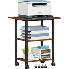 Printer StandsLerliuo - Soporte para impresora de 3 niveles mesa para impresora móvil industrial con estante de almacenamiento y marco de acero soporte para carrito de impresora rodante con ruedas bloqueables - Marrn - Ver 1