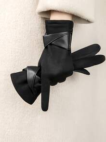1 Pair Women's Warm Touchscreen Gloves With Elegant Bow Decor, Suitable For Cycling And Driving In Winter