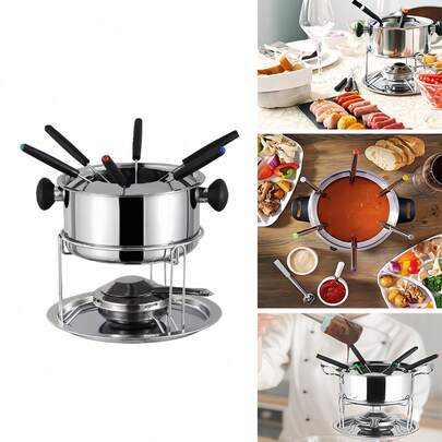 Juego de fondue de acero inoxidable grueso, olla para fondue de queso - Perfecto para derretir queso, chocolate, mantequilla, etc. Diseño desmontable para una fácil limpieza, adecuado para Navidad, Halloween, fiestas, utensilios de cocina elegantes, comedor en el hogar