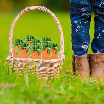 5/10pcs Easter Carrot Shaped Design Drawstring Gift Bags, Easter Basket Velvet Bags, Jewelry Storage Bags For Wedding Party, Suitable For Spring Egg Hunting, Outdoor Party Favors, Easter Party Souvenirs And Holiday Sweets Packaging, Holiday Gift Storage And Decoration