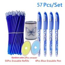 57 قلم حبر جاف قابل للمسح باللون الأزرق مع أقلام احتياطية وحامل قلم وممحاة، كتابة سلسة وسهلة المسح، مناسب لطلاب الامتحانات والواجبات المنزلية وتدوين الملاحظات؛ لوازم مدرسية ومكتبية - الأزرق - مشاهدة 8