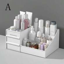 1pc Makeup Storage Box, Vanity Organizer Rack For Skincare Products, Drawer Style Desktop Storage Box - Milky White - View 3