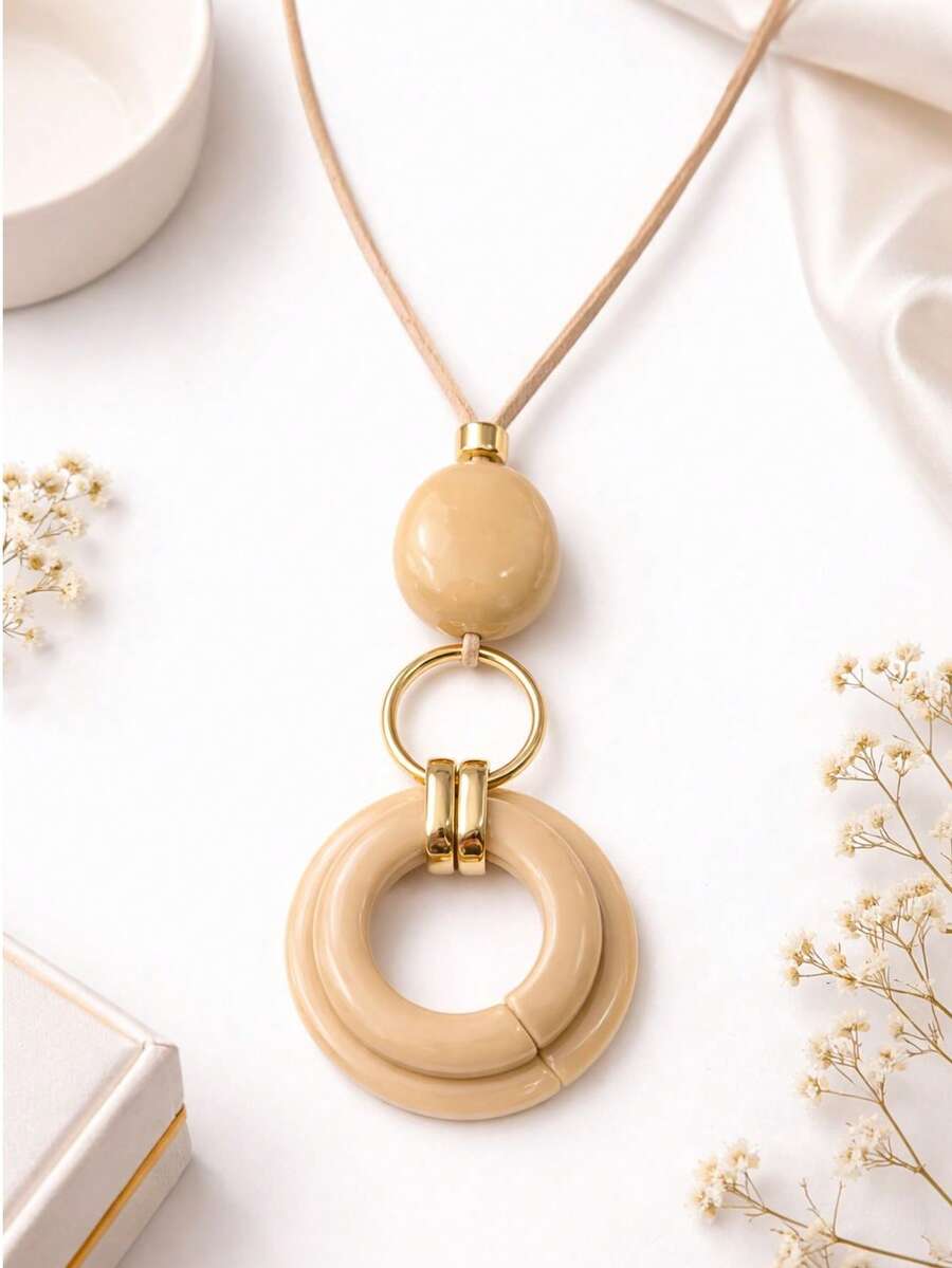 Long Necklace With Gold-Plated Alloy - Natural Stones, Handmade - CL0004 - Màu Khỏa thân - Xem 1