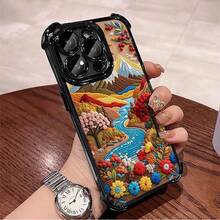 1pcs Colorful Mountain River Landscape Phone Case Compatible with Apple Phone17 16 15 14 13 12 11 ProMax Silicone Shock Proof Vintage Modern Exquisite Stunning Can Be Given To Friends Can Be Given To Family Members As Gifts - Negro - Ver 2