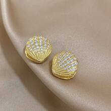 1 Pair Stylish And Sparkling Shell Earrings, Inlaid With Dazzling Crystals - Ocean-Inspired Design, A Perfect Gift For Beach And Fashion Lovers, Valentine's Day Gift, - Multicolor - View 3