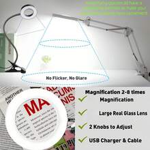 LED Folding Magnifying Desk Lamp With Clamp, USB Eye-Caring Table Light With 3 Color Temperatures And 10 Brightness Levels For Jewelry, Beauty, Manicure, Eyelash Extension, Tattooing, Embroidery, Reading, Electronics Repair - Multicolor - View 10