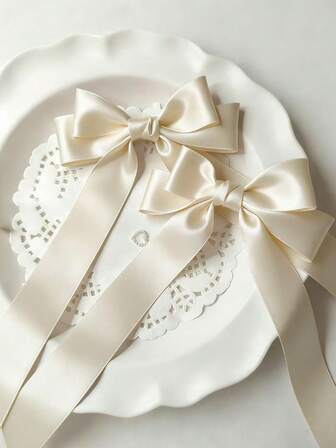 2 st enfärgad beige färg satin stor rosett hårspänne, elegant kvinnors mångsidiga salongsstil dekoration hårspänne för bröllopsfest semestergåvor och vardagskläder