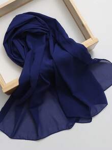 1 chiếc khăn choàng/khăn quàng cổ bằng vải chiffon màu trơn dành cho nữ - Xanh đậm - Xem 4