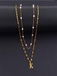 Set de 2 collares minimalistas de acero inoxidable con cadena en espiga y labios para mujeres - Multicolor - Ver 6