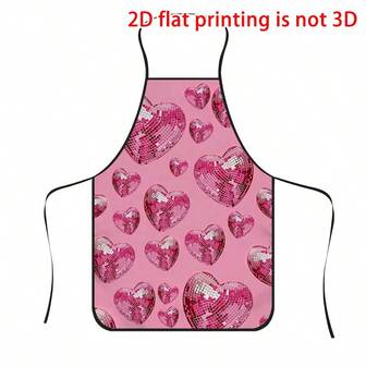 1pc Valentine's Day Pink Rhinestone Sequin Heart Print Apron, Durable Polyester Material, Suitable For Cooking, Grilling, Gardening, Painting, Manicure, Unisex, Indoor & Outdoor Use