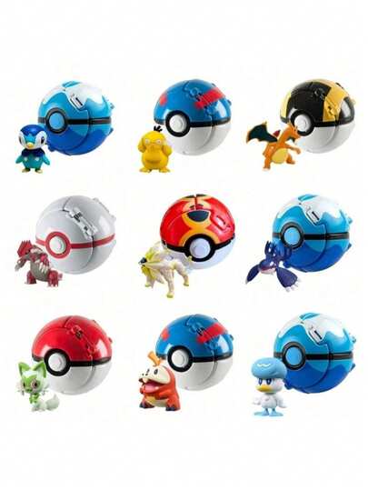  1Set/2PCS 1 Pokeball+1 Pokemon Model Toys,Pokemon Surprise Flipping Pet Ball,Fun Collectible Toy,Perfect For Birthday Gifts,Party Favors
