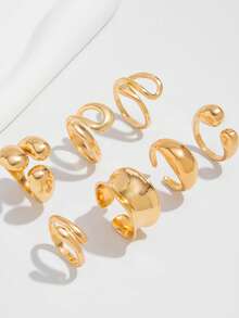 7件套朋克风戒指套装，女士复古几何戒指套装，时尚个性化珠宝礼品，适合日常穿搭和派对配饰 - 金色 - 查看 4