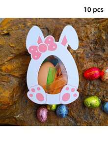 Hộp đựng trứng Phục Sinh (10 chiếc/gói), hộp quà kẹo hình thỏ, hộp trứng giấy hình thỏ dễ thương có cửa sổ, hộp đựng đồ dùng lễ Phục Sinh, hộp đựng sô cô la và bánh quy, đồ dùng cho tiệc mùa xuân (không bao gồm kẹo) - Nhiều màu - Xem 8