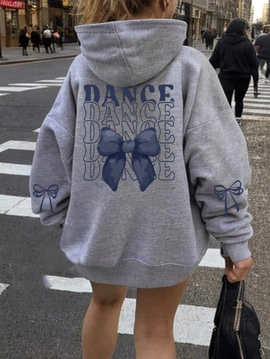 1pc Tween Girls Casual Printed Pullover Sweatshirt, Thermal Lined, Long Sleeve, Autumn/Winter Student Youth Clothing - Light Grey - View 1