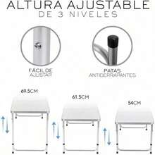 Mesa Plegable Tipo Portafolio con 4 Bancos, 120cm de Largo, Ajustable a 3 Diferentes Alturas, Plástico Resistente Interiores y Exteriores, Kit Plegable en Portafolio con 4 Bancos (Blanco)sillas para comedor/mesa - blanco - Ver 4