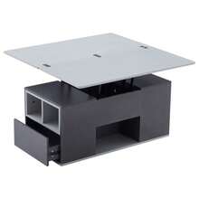 Table basse multifonctionnelle relevable - Plateau dépliable pour former 2 tables, Gris foncé + Gris clair, Grande capacité, Meuble de salon moderne, Table d'appoint/table de salle à manger/bureau - Gris - Voir 11