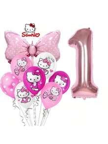 SANRIO 11件套粉色蝴蝶结数字气球套装，适用于家庭聚会、生日庆祝、万圣节装饰、圣诞节装饰、节日装饰、派对装饰、主题派对，设计可爱，气球耐用，节日主题材质，庆典套装，装饰气球，活动策划，派对 - 彩色 - 查看 1
