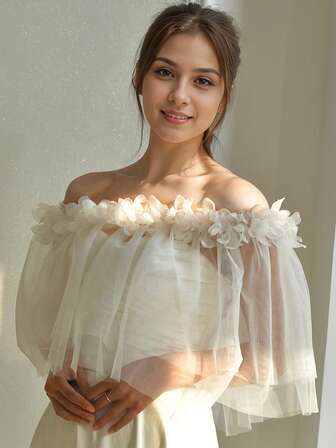 1 st blommig sjal, rund halsringning, brudtärna/brudtärna/brudklänning, fest/kväll/bal/framträdande ytterkläder