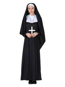 Adult Priest Costume, Halloween Cosplay Priest Robe, Black (Excluding Cross Necklace) - Multicolor - View 8