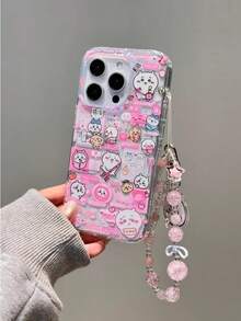 Japanese Korean Anime Chikawa Pink Tent Glowing Phone Case Compatible With  X RX XS MAX 11 12 13 14 15 16 Pro Max 7 8 Plus Mn Y2K  17 Air, 16, 15, 14, 13, 12, 11 - Với dây đeo - Xem 4