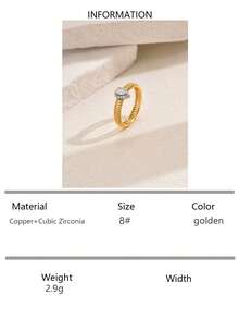 1pc Fashion Copper Alloy Dual-Tone Zirconia Stone Inlaid Ring, Suitable For Daily Wear, Party And Holiday Gift For Friends - Gold - View 22