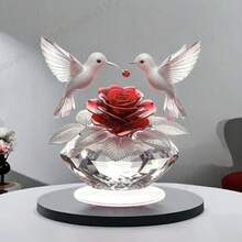 2D Flat, Valentine's Day Rose & Hummingbird Acrylic Decor - 2D Transparent Ornament, Perfect For Birthday & Graduation Gifts, Crystal Clear Desktop Figurine, Flat, Desktop Decoration