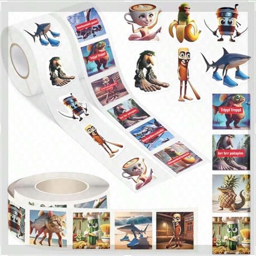 1500PCS Italian Brainrot Stickers – 1 Inch Waterproof Vinyl Brainrot Stickers Roll For Laptop, Water Bottle, Phone Case & Journal – Aesthetic Italian Brainrot Meme Decals, Durable & Easy-Peel - Nhãn dán nhỏ - Xem 1