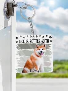 1 Stück personalisierter Foto-Schlüsselanhänger "Das Leben ist besser mit Hund/Katze" - Geschenk für Tierliebhaber - Personalisierter Acryl-Schlüsselanhänger, personalisierter Name & Haustier-Foto-Schlüsselanhänger mit Pfoten-Dekor - Verschiedenfarbig - Übersicht 2