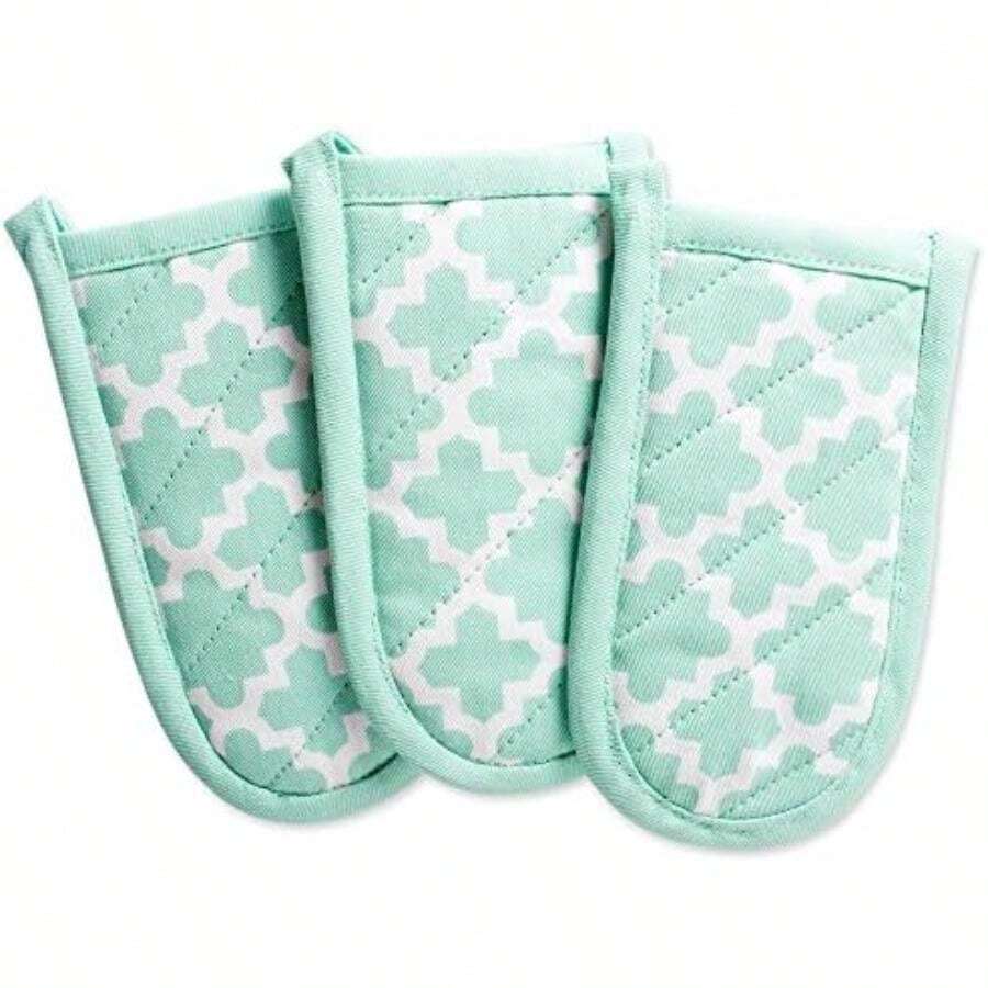 DII Cotton Lattice Dish Towels with Loop, 18 X 28" Set of 2, Fast Dry Kitchen Tea Towels for Everyday Cooking and Baking-(Aqua Pan Handle) - Multicolor - Ver 1