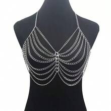 1pc Hollow Multi-Layer Punk Metal Body Chain Necklace, Exaggerated Chest Accessory